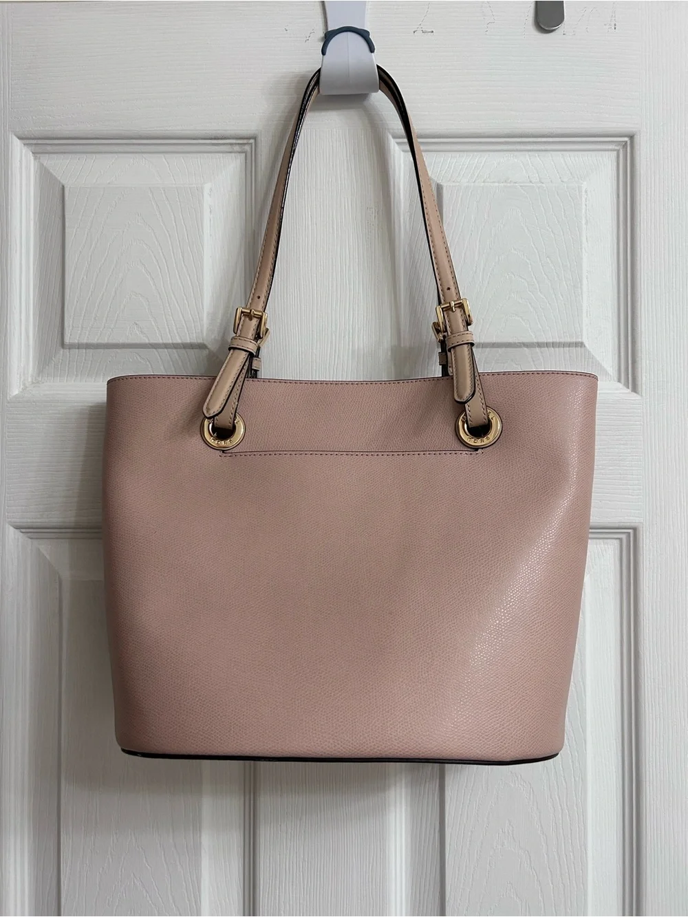 Michael Kors Jet Set pebbled leather tote in soft blush pink with gold tone hard
